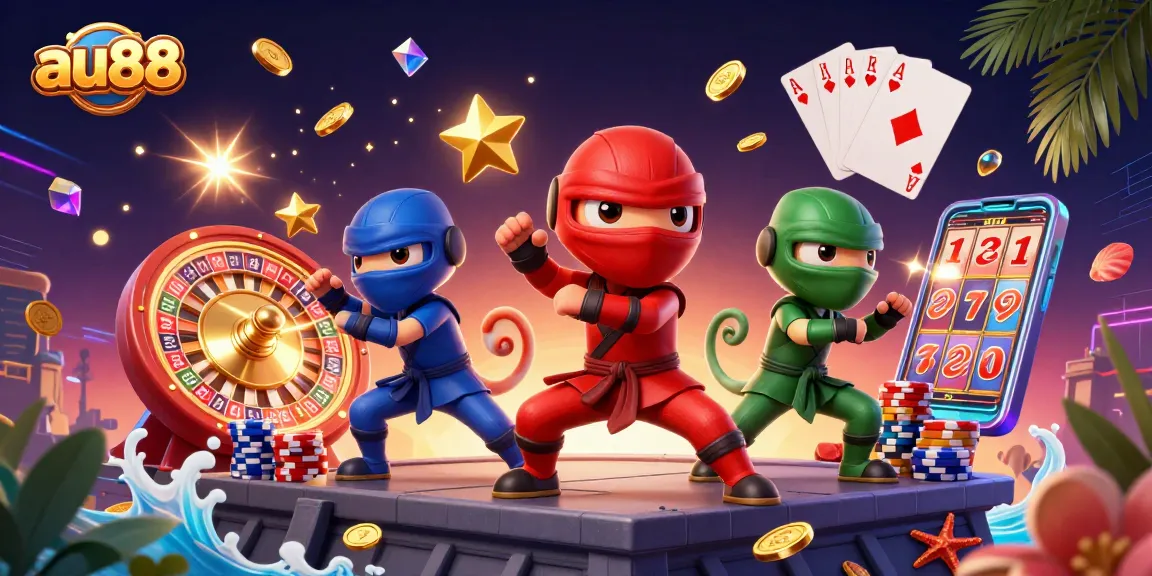 Experience vibrant gaming excitement with au88 featuring colorful chameleons and casino elements.