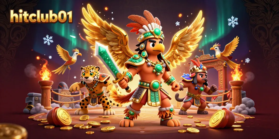 Engage in exciting adventures with hitclub01’s 3D Aztec themed casino illustration showcasing vibrant characters and dynamic elements.