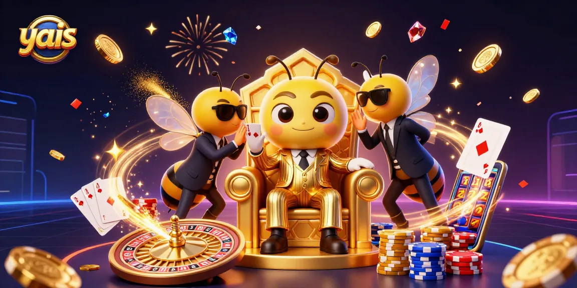 Engaging yais illustration showing bumblebee mob boss in a casino, surrounded by golden coins and exciting gaming elements.
