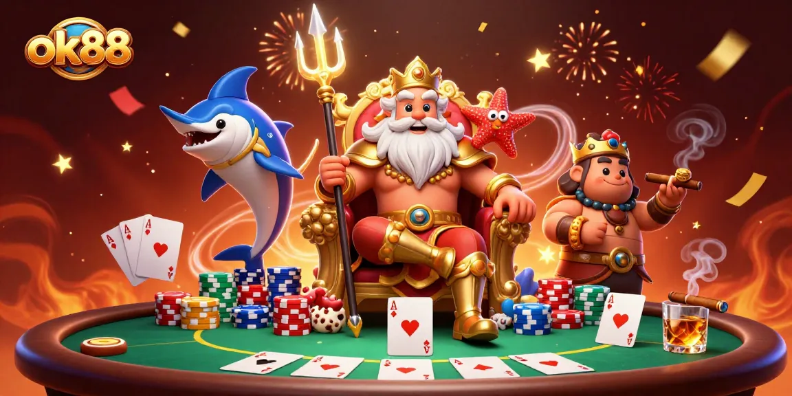Engage with thrilling gaming action at ok88 in this vibrant casino scene featuring a dynamic poker setup.