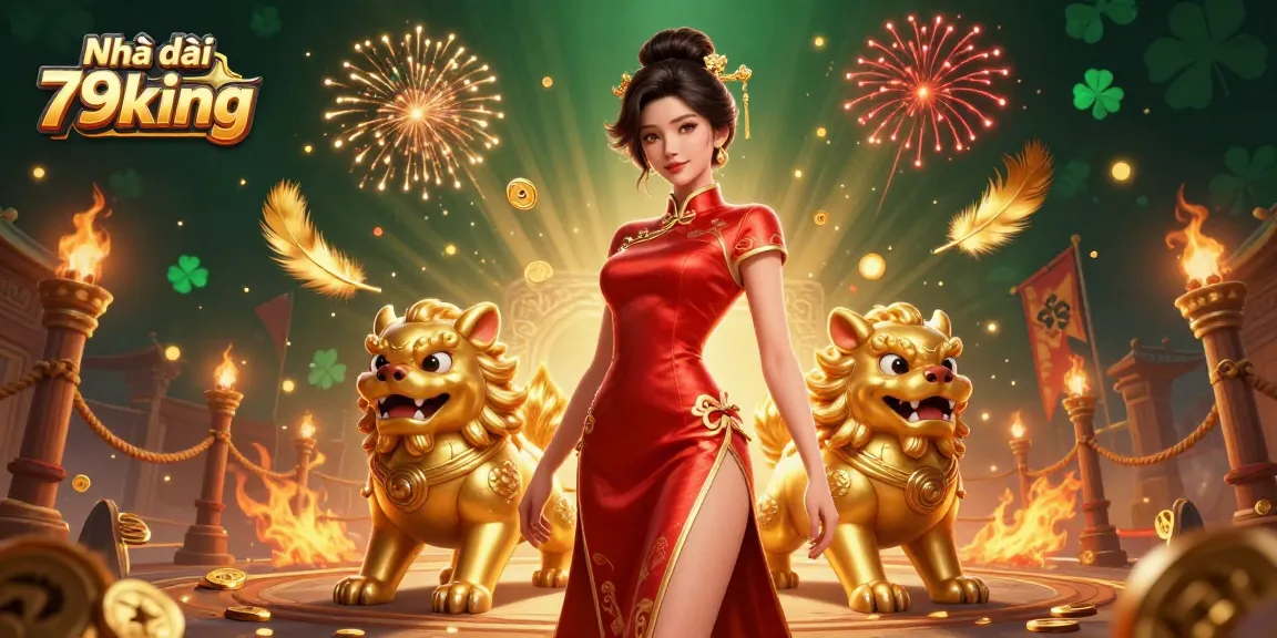 Experience the excitement at Nhà cái 79king with a glamorous Asian woman amidst dynamic casino elements.