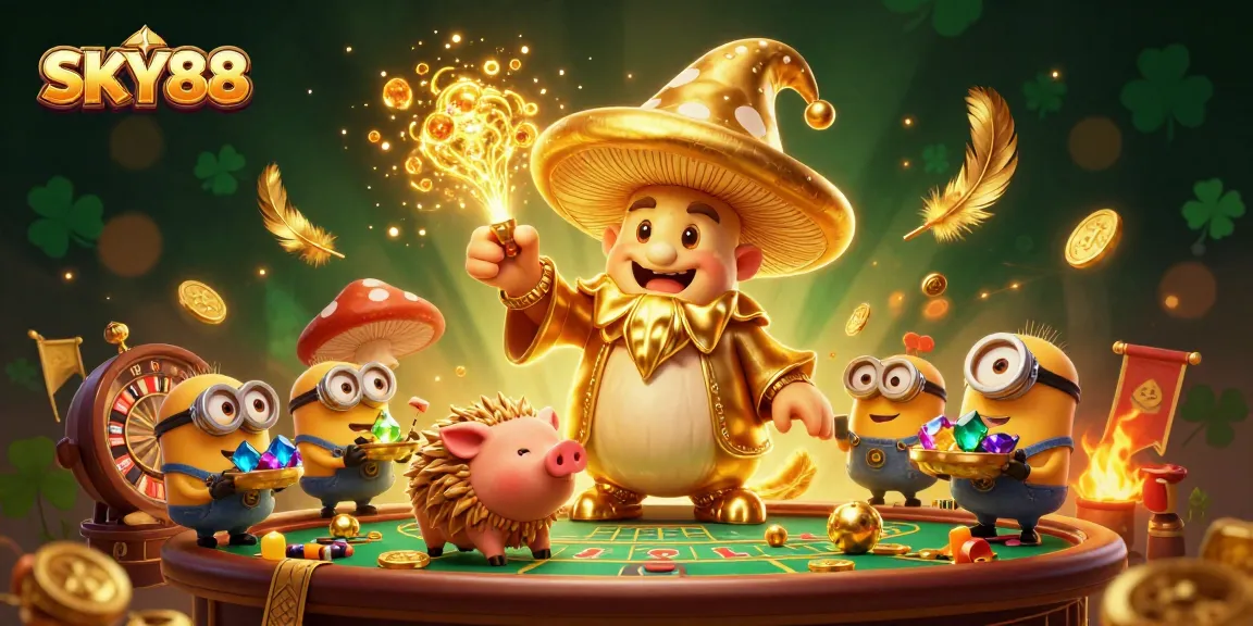 Engage in thrilling gameplay with SKY88 at this vibrant, mystical casino scene.