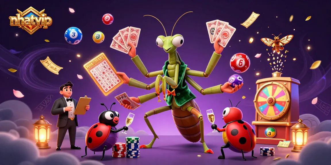 Engage with nhatvip's vibrant online casino world, featuring a 3D card sharp and dynamic lottery elements.