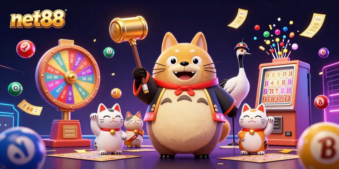 Experience vibrant gaming action with net88's carnival of colorful lottery balls and lucky symbols.