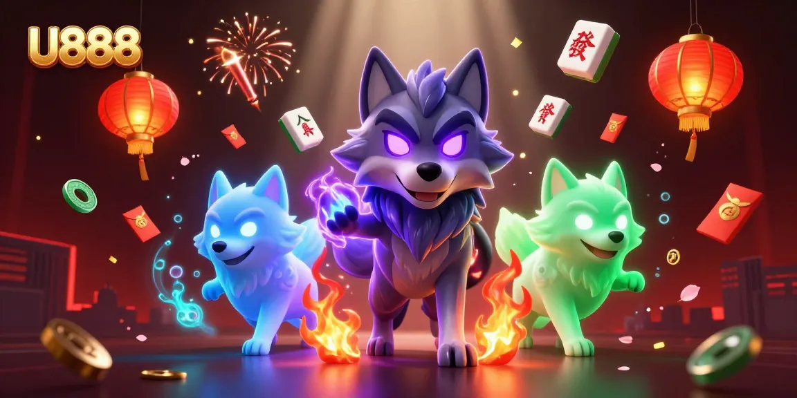 Experience U888's thrilling casino atmosphere with glowing wolves and festive game elements