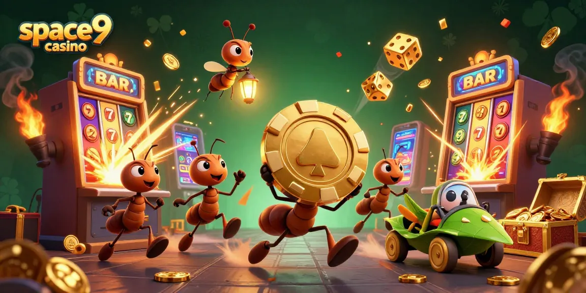 Engage with space9 casino as cartoon ants take the ultimate heist carrying a massive poker chip.