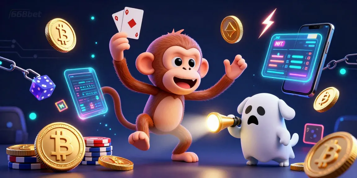Engage with exciting games at 668bet, featuring a playful ghost and golden gaming elements in a vibrant casino.
