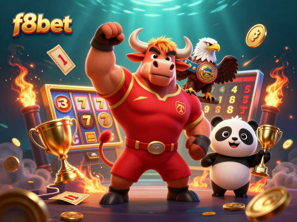 Win big with f8bet in a vibrant 3D casino scene featuring exciting jackpot elements and dynamic characters.