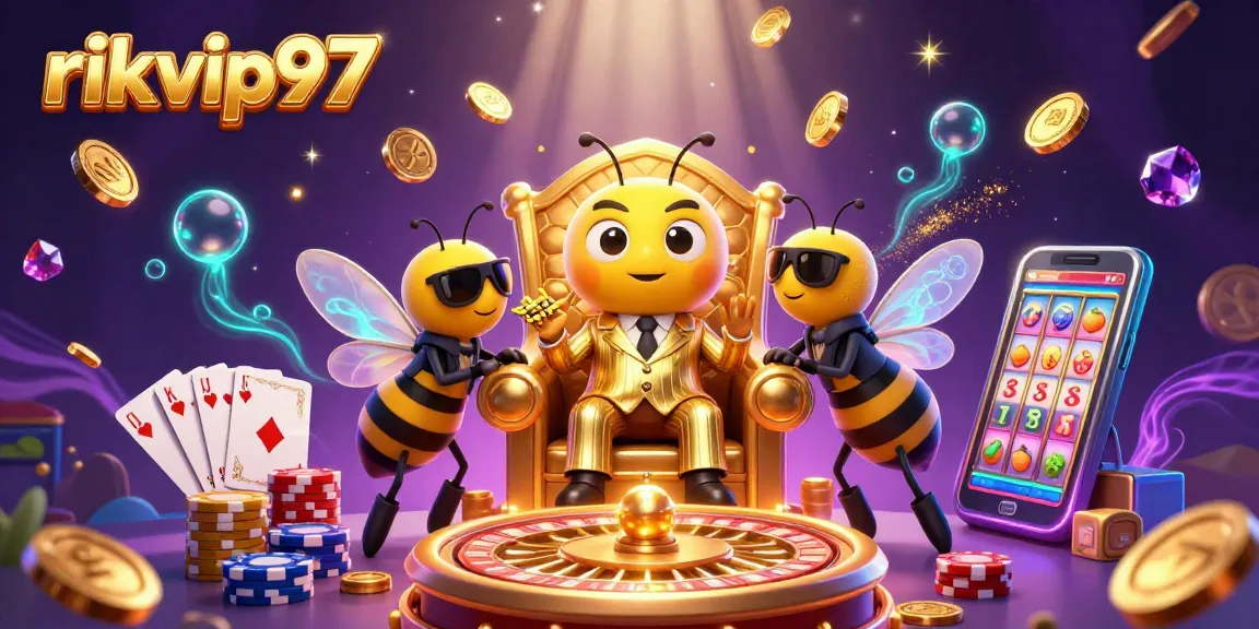 Engage with rikvip97's thrilling casino scene featuring a bumblebee mob boss and sparkling game elements.