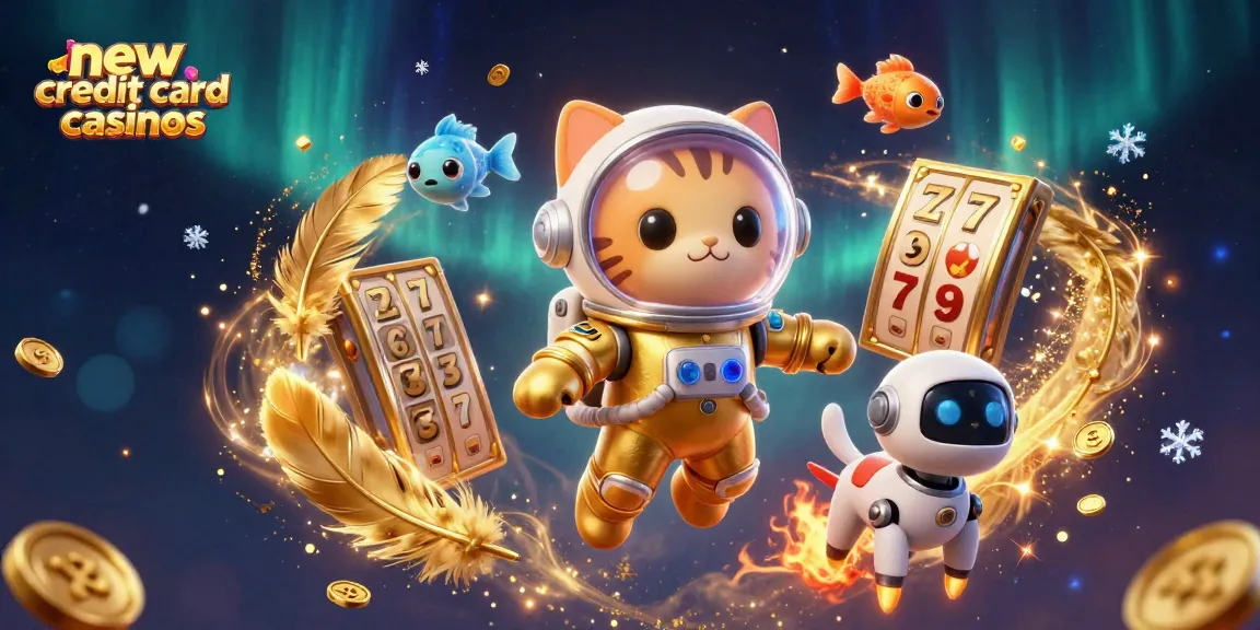 Engage in exciting gameplay at new credit card casinos with colorful slot reels and gold coins.