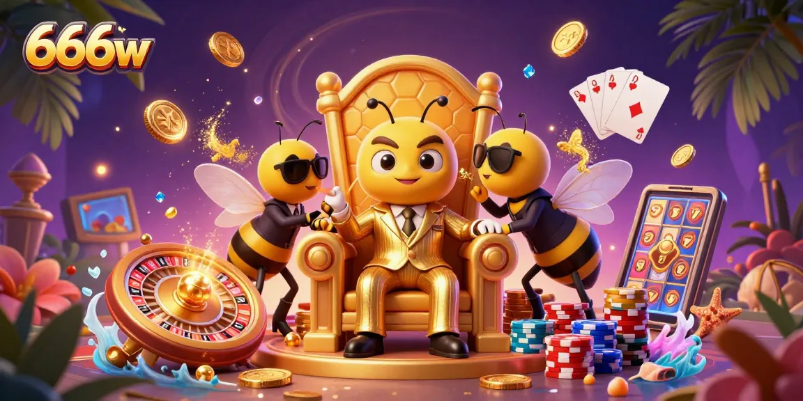 Experience thrilling wins with 666w as the bumblebee mob boss oversees a lively casino scene.