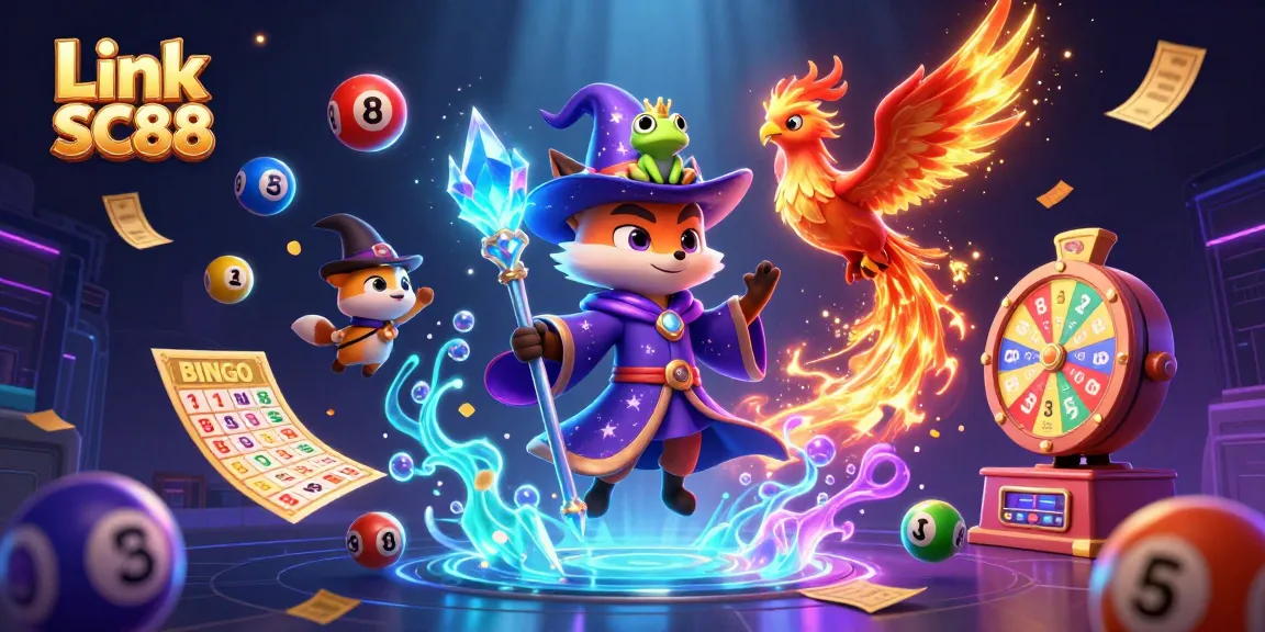 Win big with Link SC88 in this vibrant casino scene featuring magical characters and dynamic gaming elements.