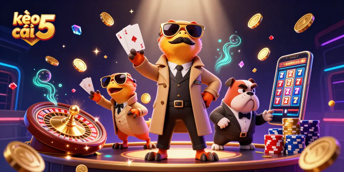 Engage with kèo nhà cái 5 as raptors attempt a VIP casino debut, surrounded by vibrant game elements.