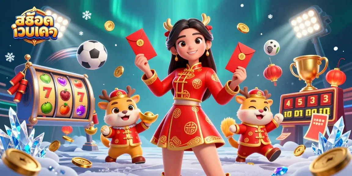 Play สล็อตเว็บตรง with vibrant elements of chance and excitement in this detailed casino scene.
