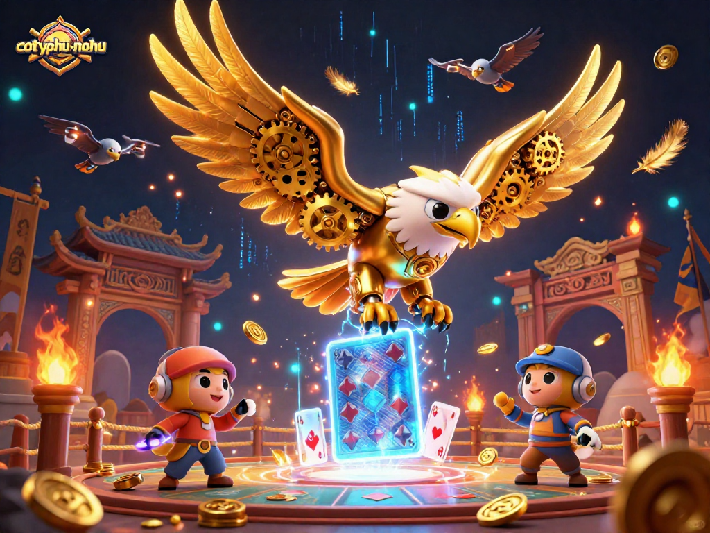 Engage in intense gameplay with cotyphu-nohu, featuring mystical elements, golden eagle, and vibrant casino aesthetics.