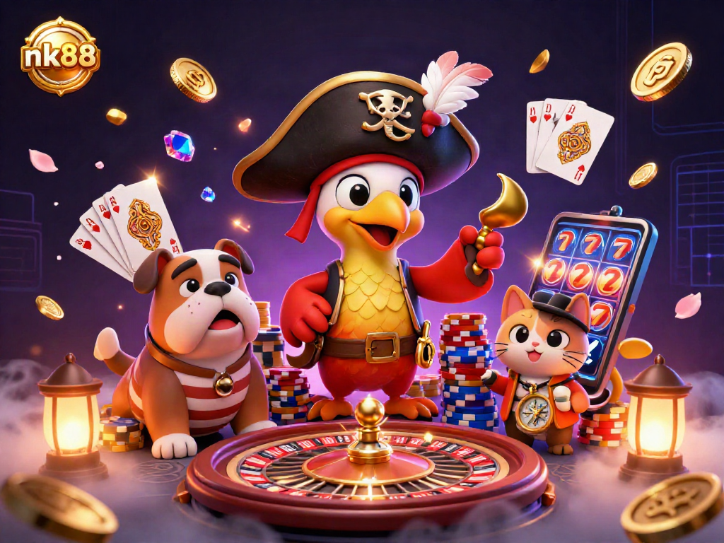 Engage with the thrilling world of nk88, featuring vibrant 3D gambling action with characters, coins, and games.