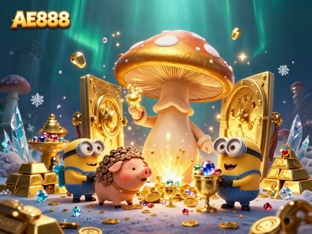 Immerse in the magic of AE888 with a golden wizard, treasure, and enchanting jewels.