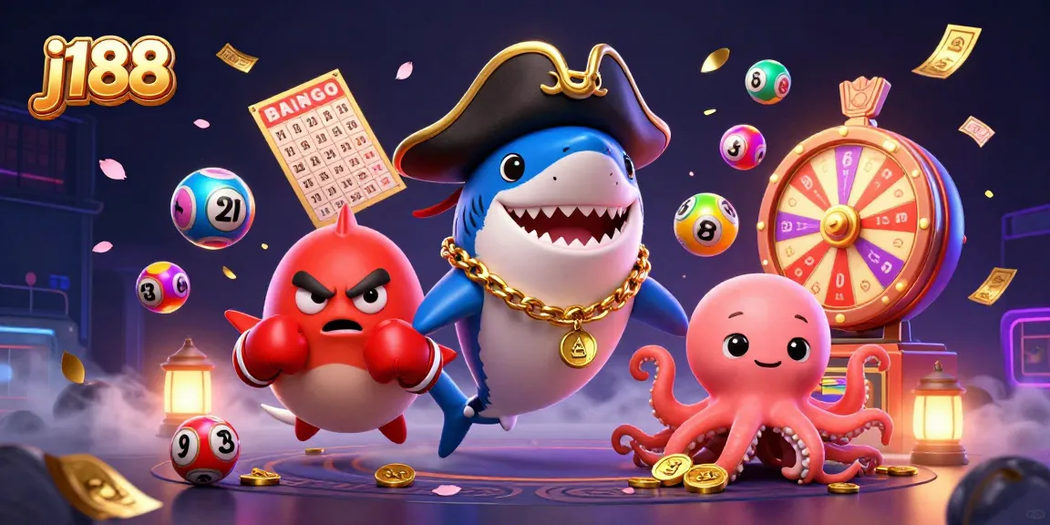 Play thrilling games at j188 with a dynamic scene featuring colorful lotteries and fortune.