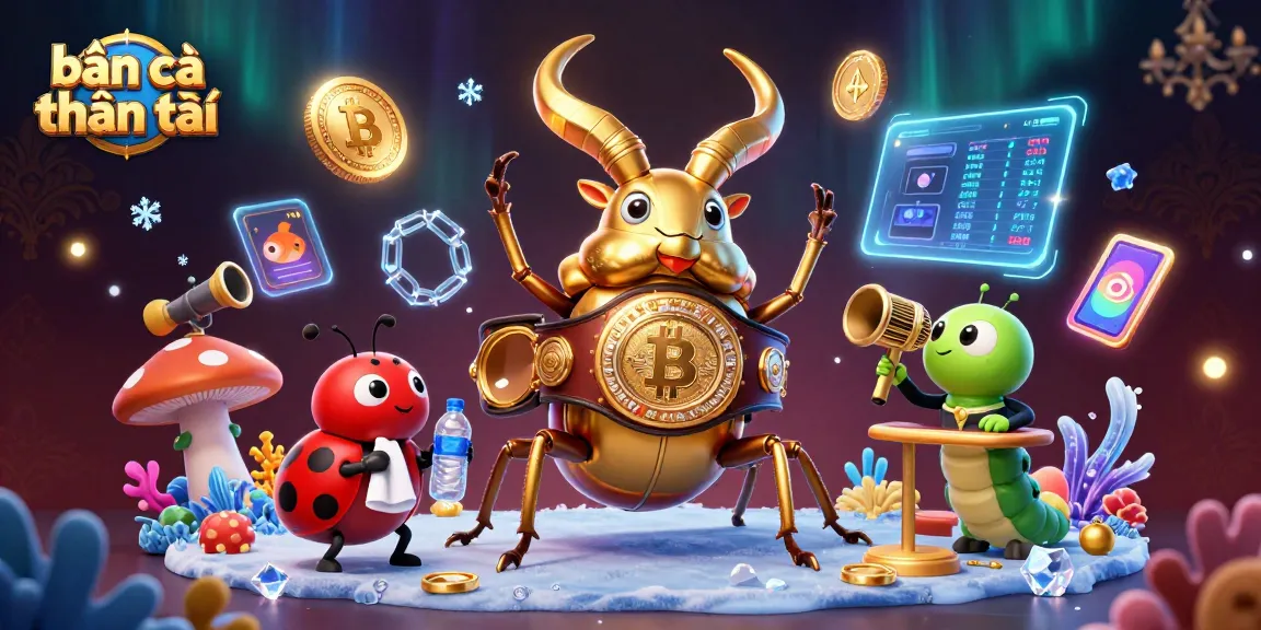 Engage in the thrilling bắn cá thần tài action with golden stag beetle boxing and neon crypto elements.