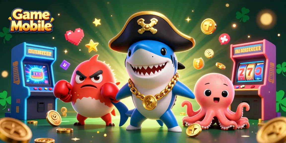 Engage with Game Mobile gameplay featuring a lively shark, pufferfish, and octopus in a vibrant casino setting.