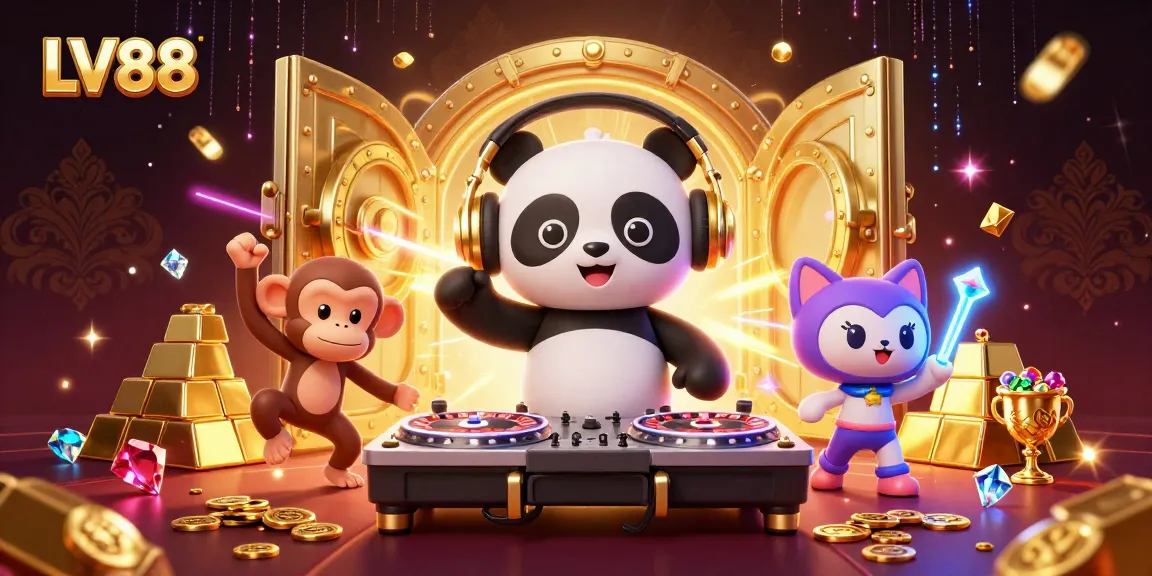 Experience thrills at LV88 Casino with vibrant characters in a festive gambling scene.