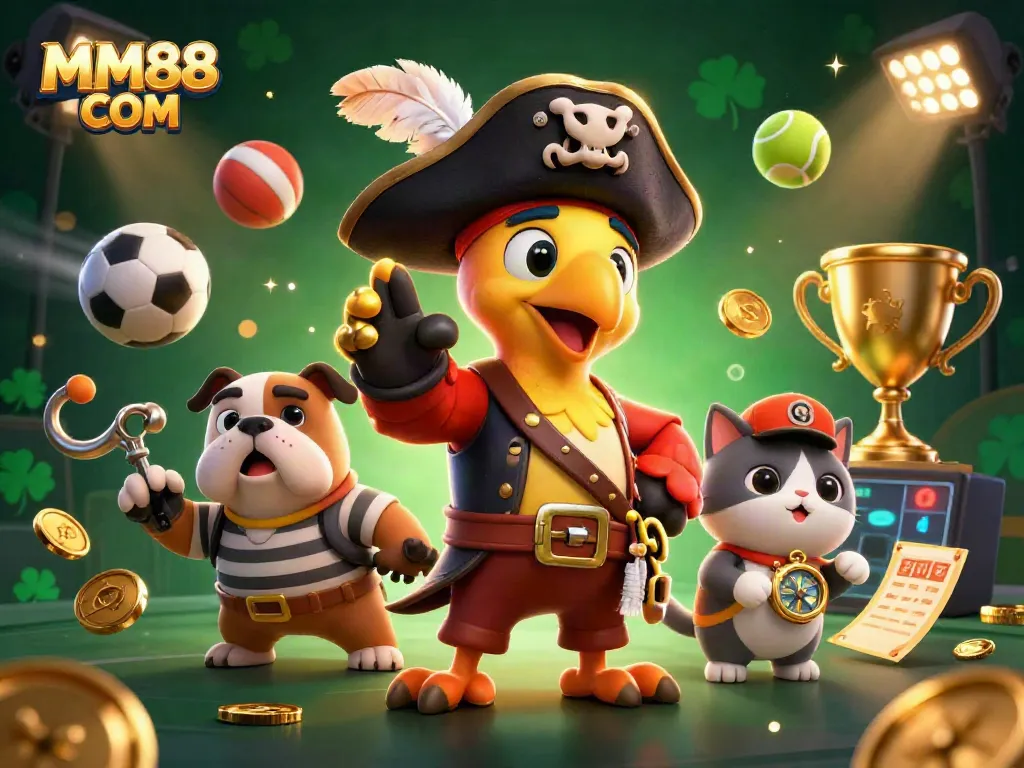 Engage with dynamic sports betting elements in this MM88 COM casino themed illustration.