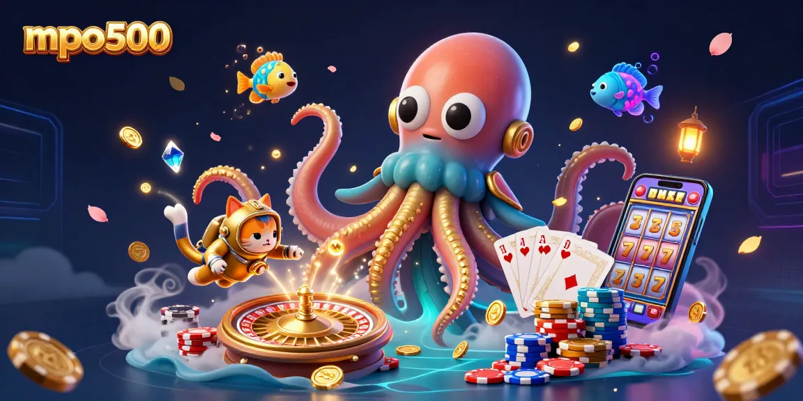Watch the colossal kraken and diving cat win big at mpo500 with a vibrant casino atmosphere.