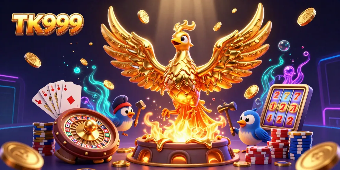 Win at TK999 with a golden phoenix and casino elements in a vibrant 3D scene.