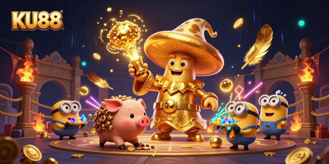 Engage with KU88's world of gold as a magical wizard leads treasure discovery in a vibrant casino.