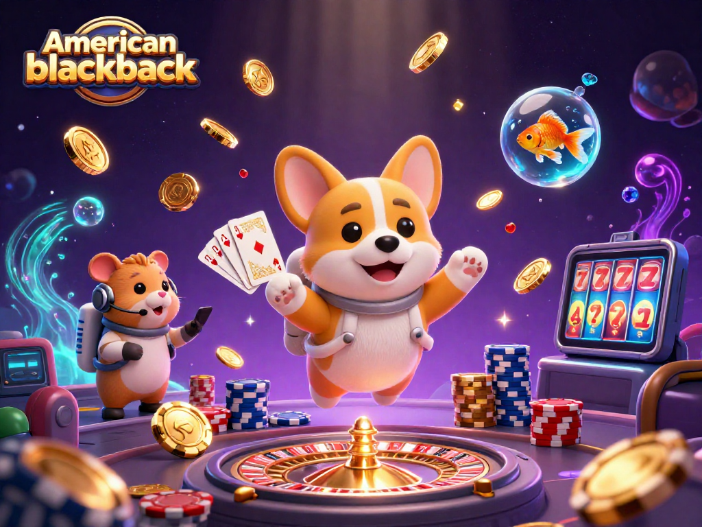 Explore the world of american-blackjack in a vibrant casino scene with engaging characters.