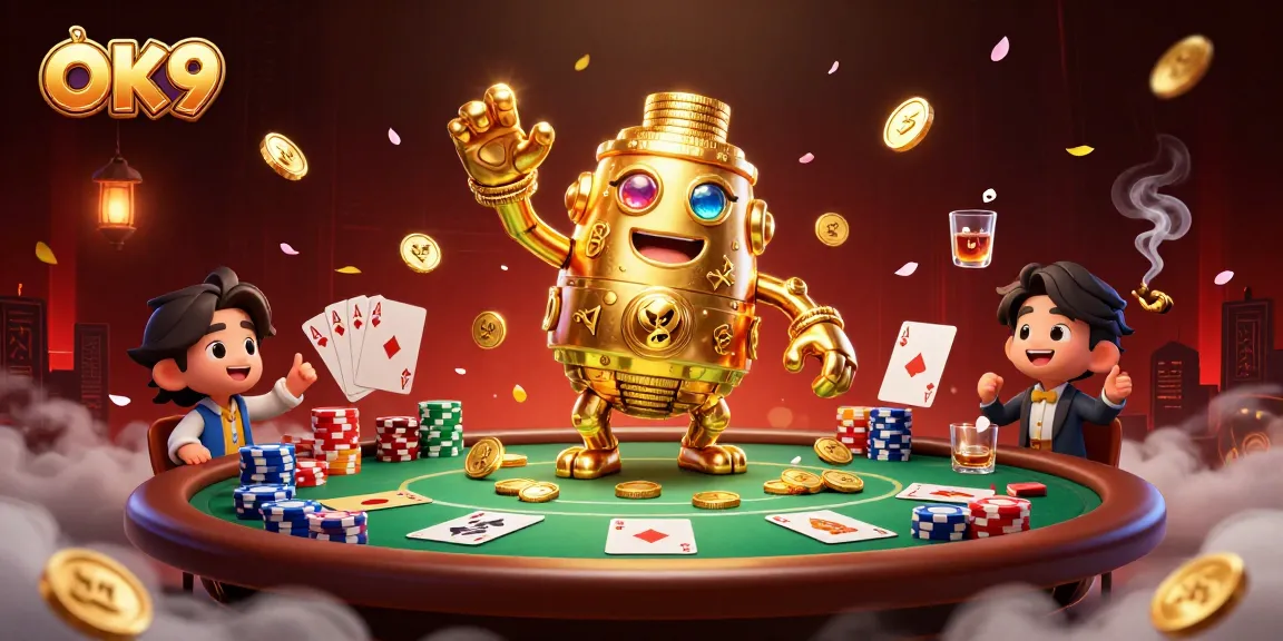 Experience dynamic gameplay at OK9 with vibrant casino elements and golden golems.