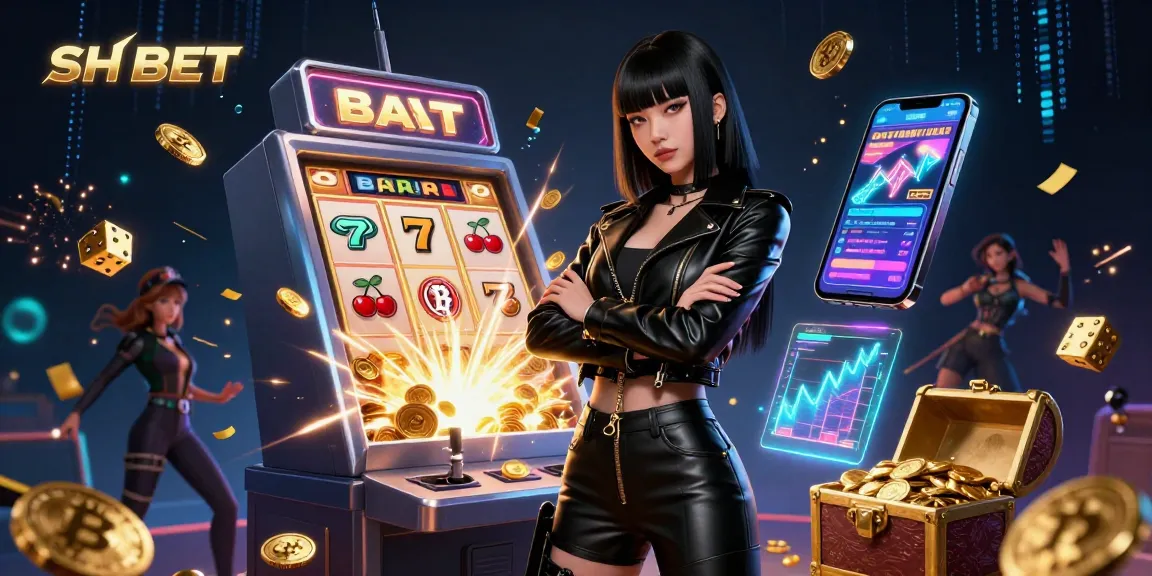 Experience thrilling wins with SH BET in an exciting 3D casino illustration showcasing dynamic gameplay elements.