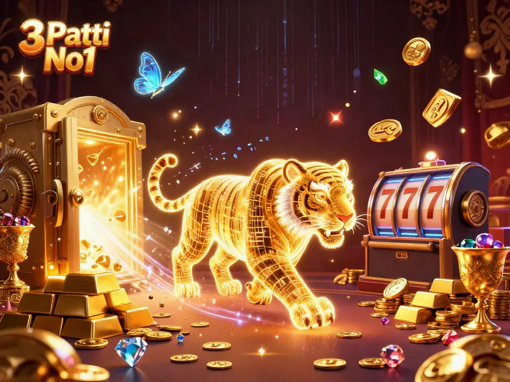 Experience the thrill of 3 Patti No1 with mesmerizing visuals of golden treasures and vibrant casino elements.