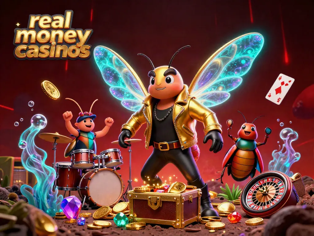 Experience vibrant action at real money casinos with electric characters and game elements.