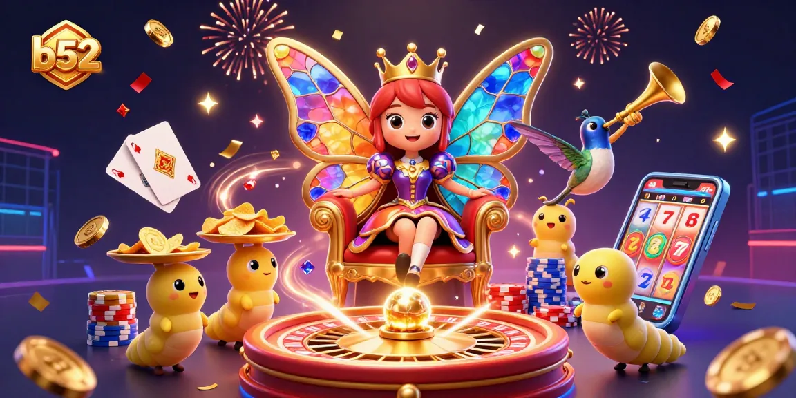 B52 casino features a vibrant scene with sparkling gems and golden coins while you play.