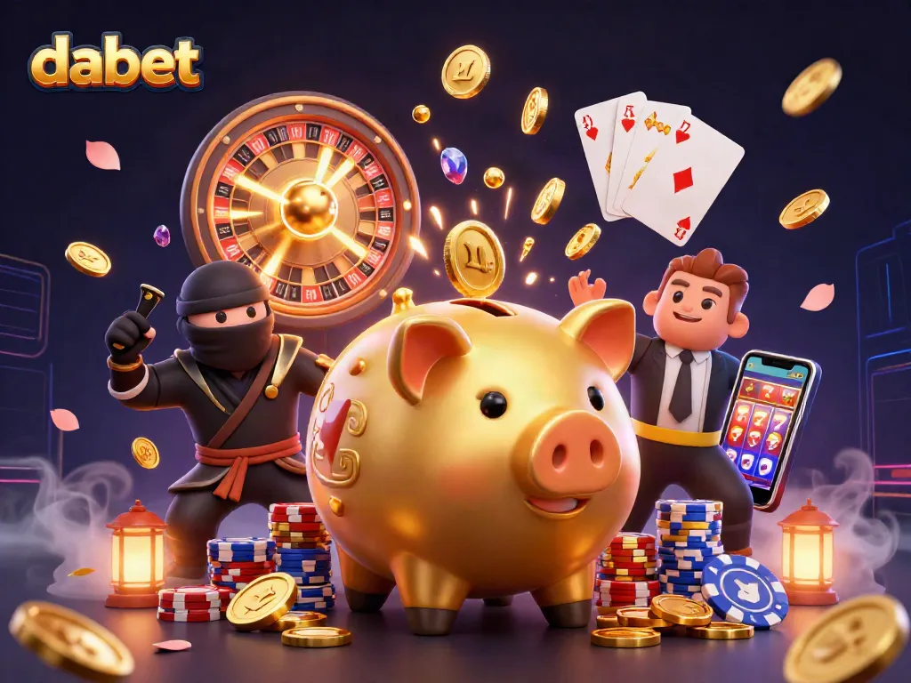 dabet showcases an exciting online gambling scene with dynamic characters and lively casino elements.