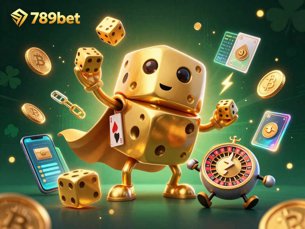 Engage in thrilling gaming adventures with 789bet's vibrant 3D casino illustration showcasing dynamic characters and crypto elements.