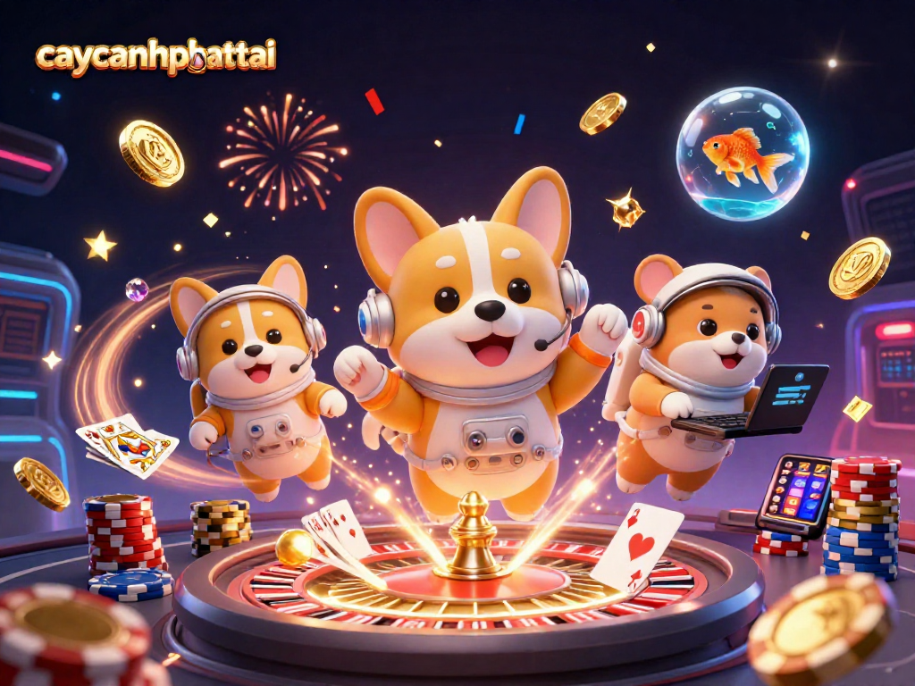 Experience the excitement of caycanhphattai in a vibrant space casino scene with games and golden rewards.