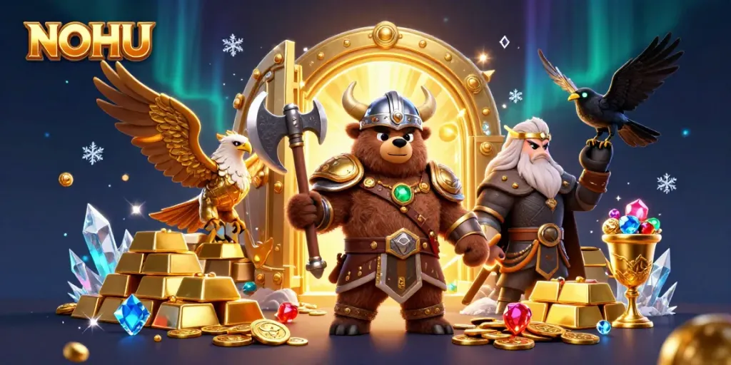 Experience thrilling gameplay with NOHU, featuring a vibrant Viking theme and treasure-laden rewards.