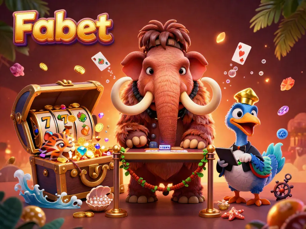 Experience the vibrant world of Fabet with a fantastical casino scene featuring unique characters and rich gaming elements.