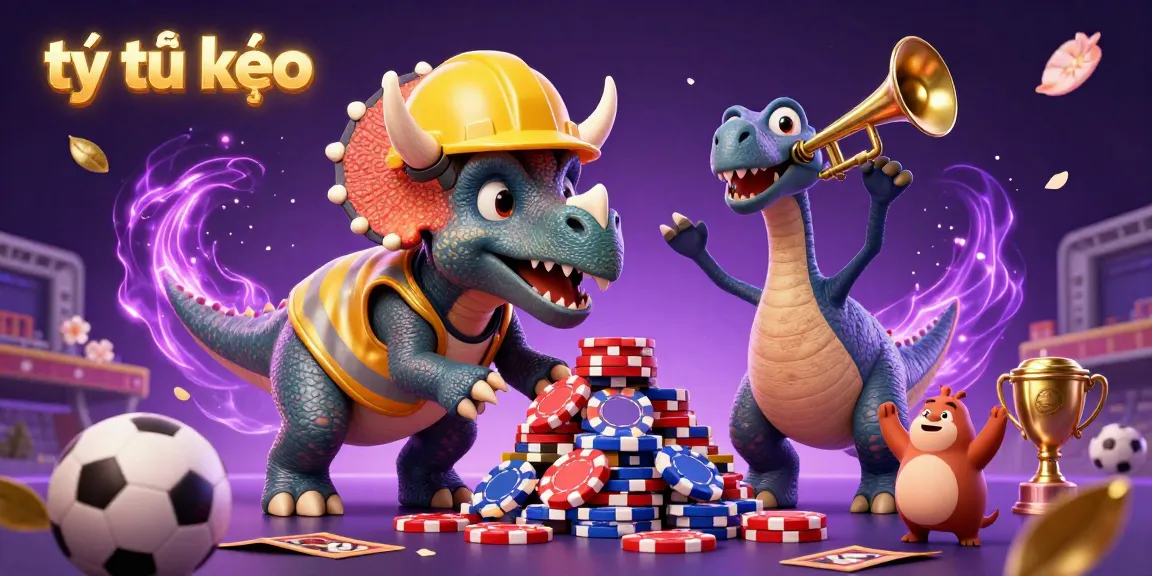 Bet on tỷ lệ kèo with a vibrant 3D illustration of a triceratops celebrating sports betting.