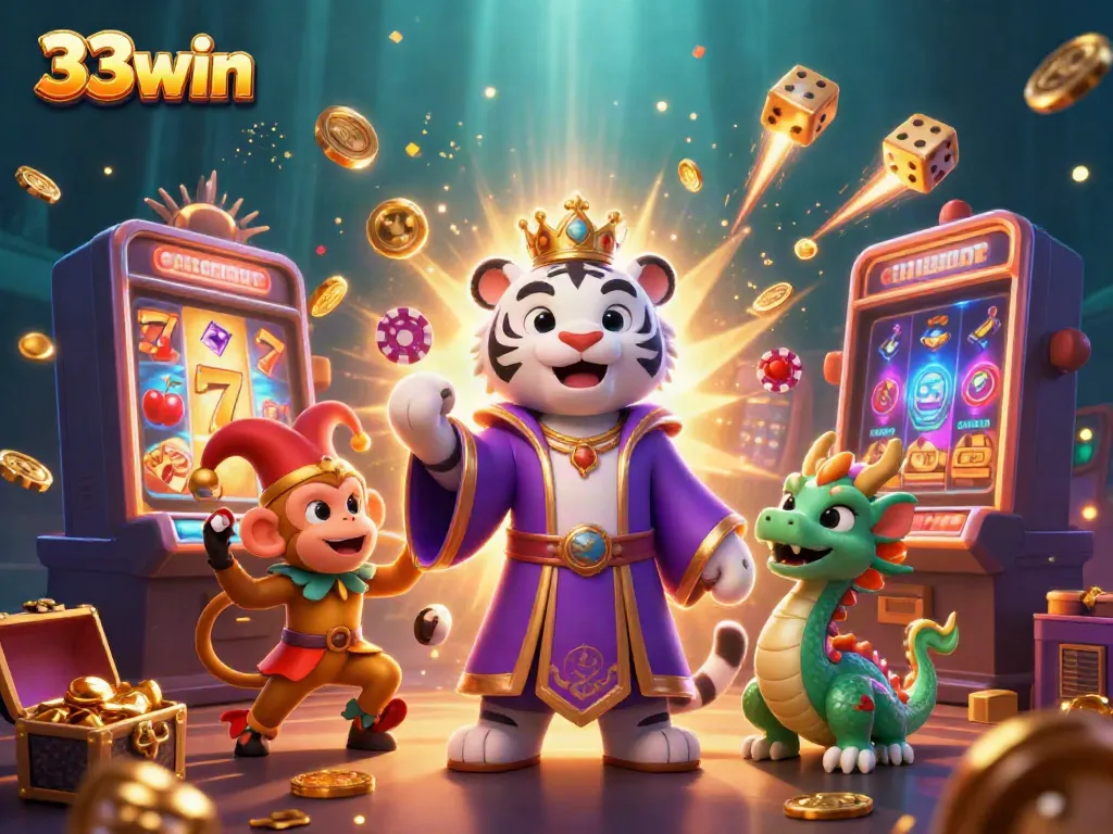 Experience the thrill of 33win with a vibrant casino scene featuring unique characters and jackpot excitement.