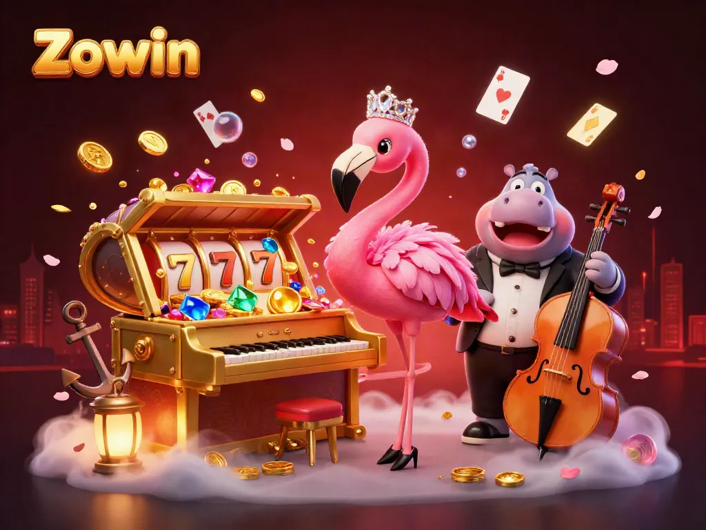Engage with Zowin's thrilling casino experience featuring vibrant characters and rich game elements.