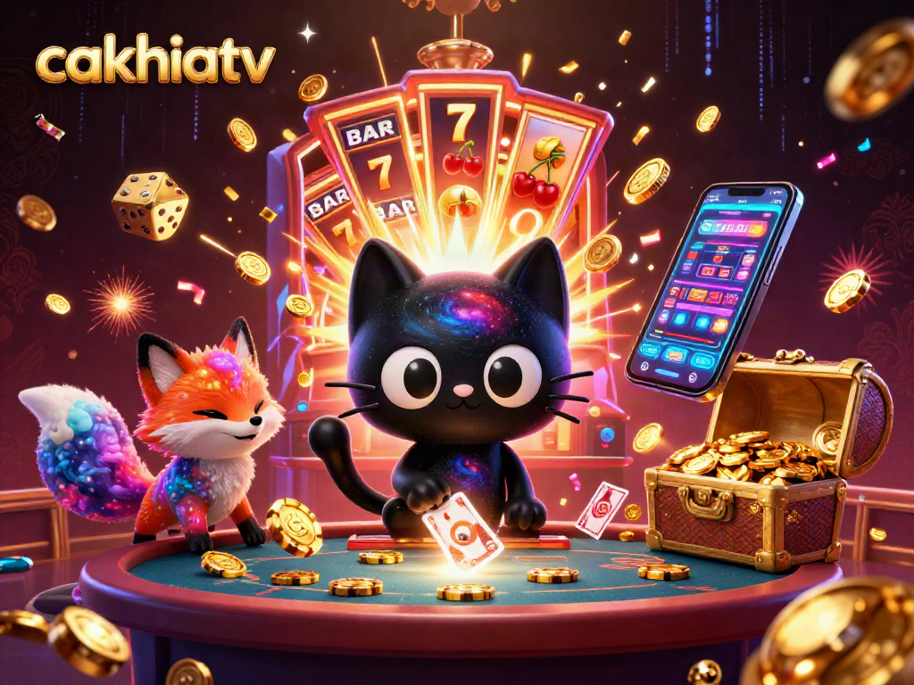 Cakhiatv engages players with a cosmic casino adventure featuring the black hole cat and nebula fox.