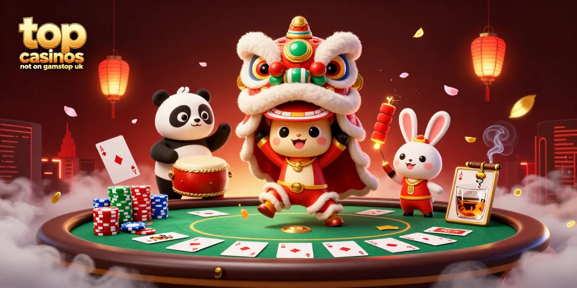Experience thrilling action at top casinos not on gamstop uk with vibrant, festive 3D casino illustration.