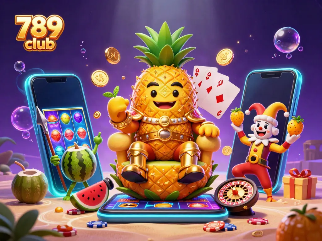 Engage with the exciting world of 789 club, featuring a vibrant casino scene with tropical elements and gaming excitement.