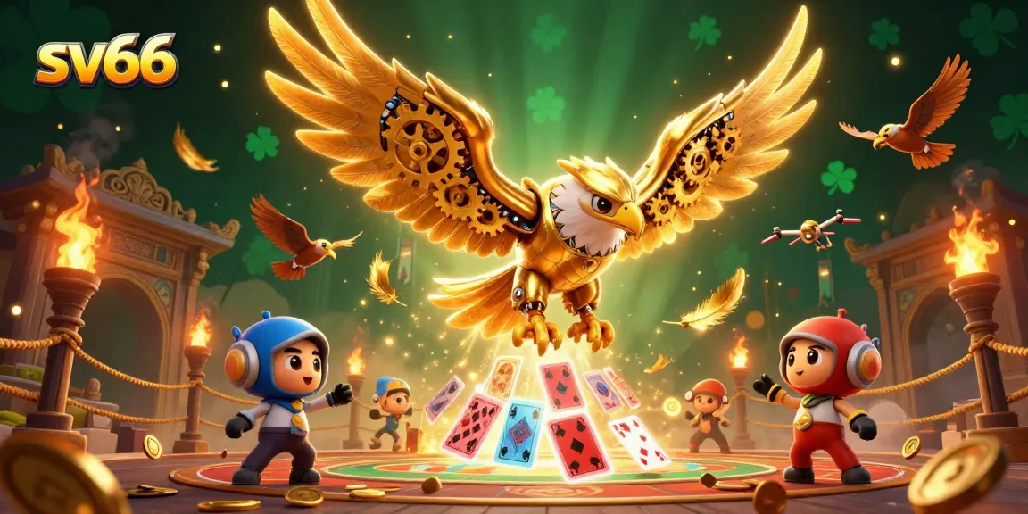 Experience thrilling gameplay at sv66 with vibrant 3D illustration of cybernetic eagle and dynamic casino elements.