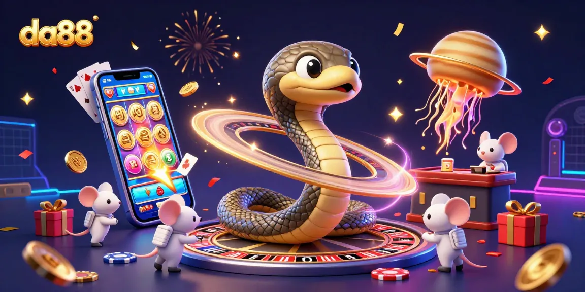 Spin the reels in da88 casino with a vibrant 3D scene of our cosmic dealer and betting astronaut mice.