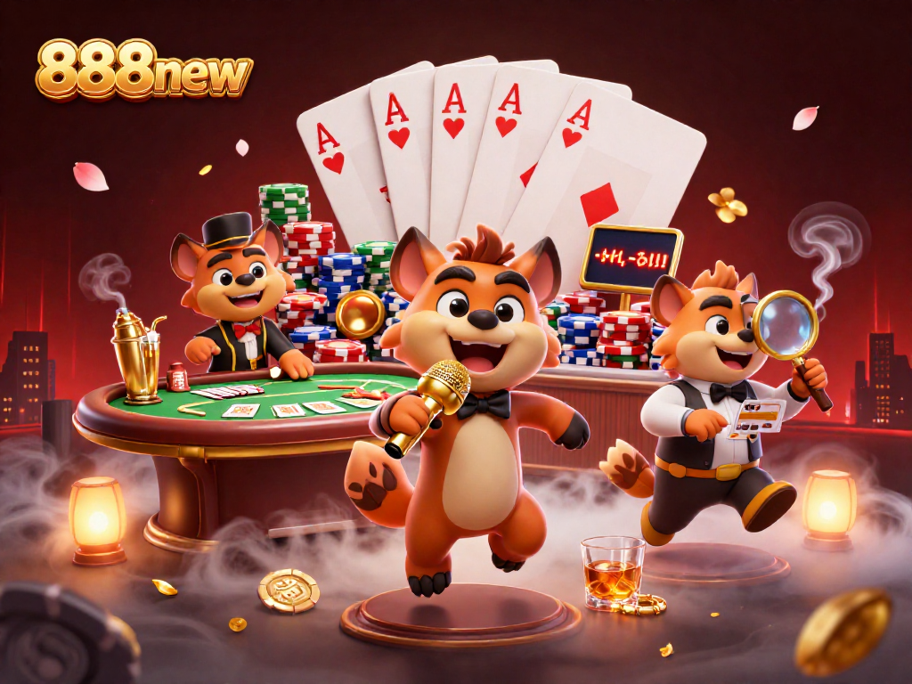 Experience the excitement of 888new in a vibrant 3D casino scene with hyenas and gaming elements.