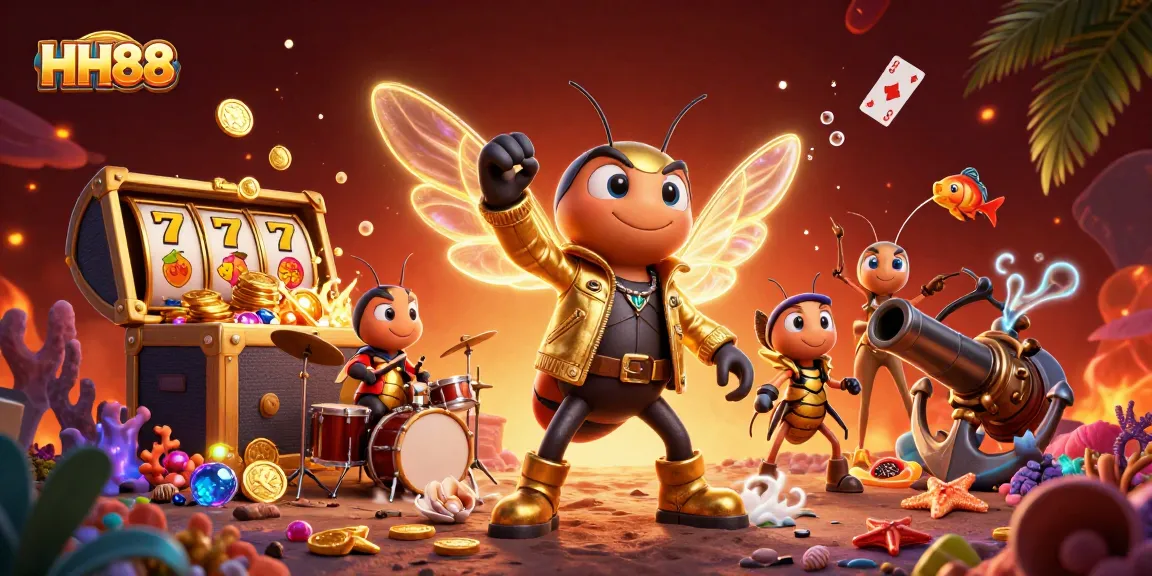 Experience vibrant casino excitement at HH88 with animated characters and slot games amidst a dazzling underwater theme.